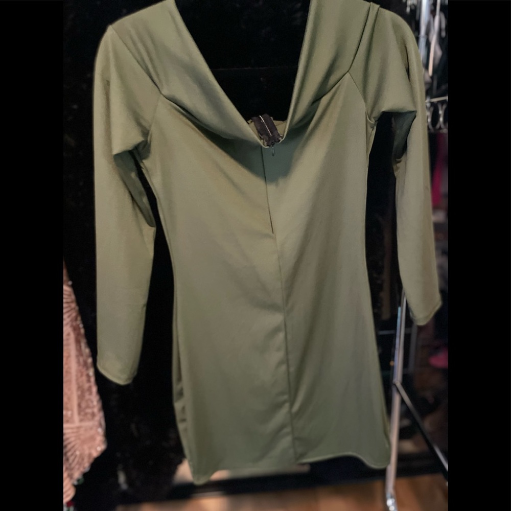 Olive  boat neck bodycon long sleeve minidress